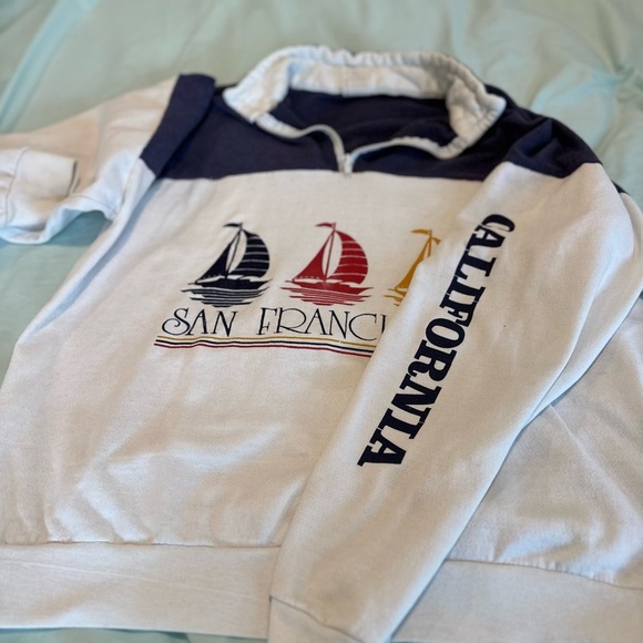 VTG 90s San Francisco California Sailboat Graphic 1/4 Zip Pullover Sweatshirt. - Picture 8 of 16